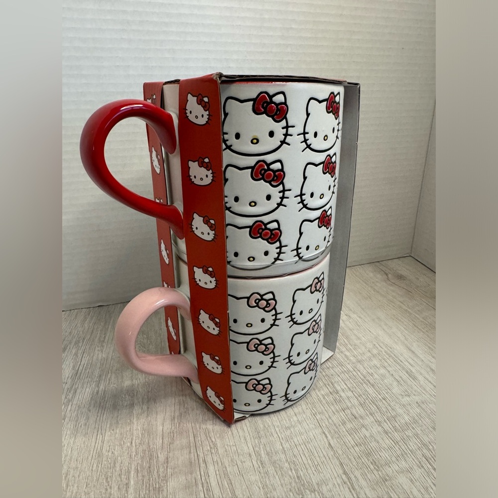 NEW 2024 Sanrio Helly Kitty Ceramic Mugs Set of 2 *Pink & Red*